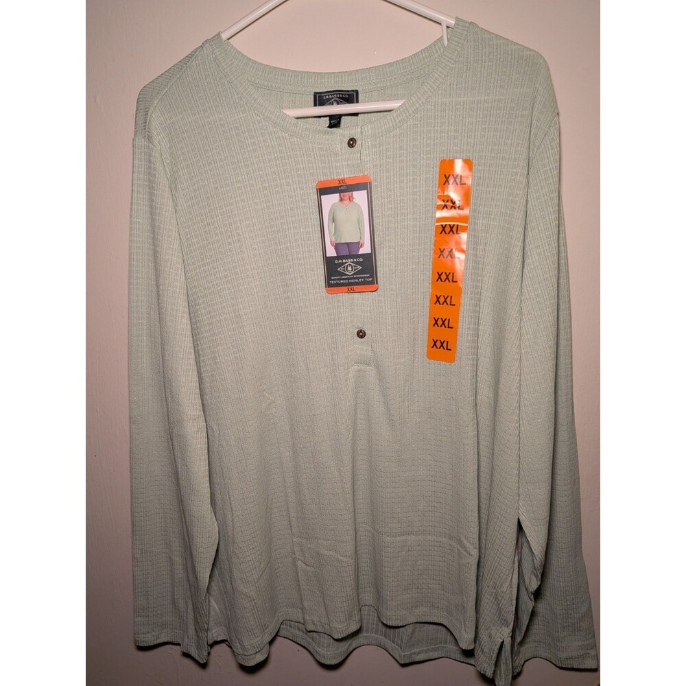 G.H. Bass & Co. Women's Long Sleeve Henley Top Green XXL Button Shirt